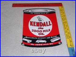 Vintage Kendall 2000 Mile Oil Peace Quart 11 Porcelain Metal Car, Gasoline Sign