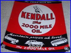 Vintage Kendall 2000 Mile Oil Peace Quart 11 Porcelain Metal Car, Gasoline Sign