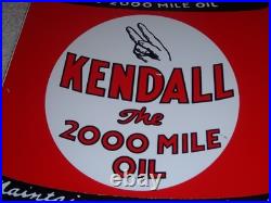Vintage Kendall 2000 Mile Oil Peace Quart 11 Porcelain Metal Car, Gasoline Sign