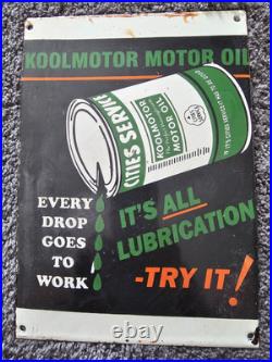 Vintage Koolmotor Lubrication Porcelain Sign Gas Car Truck Oil 12 X 8.5