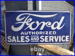 Vintage Large Ford Porcelain Metal Sign 3ft Car Truck Auto Dealer Sales Service