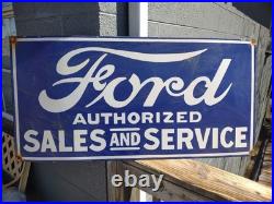 Vintage Large Ford Porcelain Metal Sign 3ft Car Truck Auto Dealer Sales Service