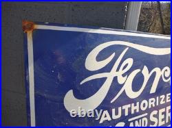 Vintage Large Ford Porcelain Metal Sign 3ft Car Truck Auto Dealer Sales Service