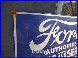 Vintage Large Ford Porcelain Metal Sign 3ft Car Truck Auto Dealer Sales Service Vintage Large Ford Porcelain Metal Sign 3ft Car Truck Auto Dealer Sales Service