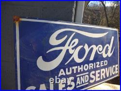 Vintage Large Ford Porcelain Metal Sign 3ft Car Truck Auto Dealer Sales Service