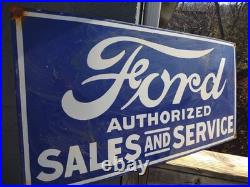 Vintage Large Ford Porcelain Metal Sign 3ft Car Truck Auto Dealer Sales Service