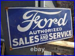 Vintage Large Ford Porcelain Metal Sign 3ft Car Truck Auto Dealer Sales Service