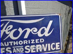 Vintage Large Ford Porcelain Metal Sign 3ft Car Truck Auto Dealer Sales Service