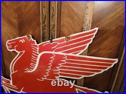 Vintage Large Mobil Mobilgas Pegasus Gas Oil Auto Service Station Porcelain Sign