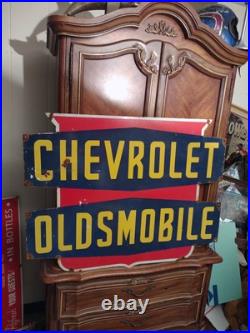 Vintage Large Oldsmobile Porcelain Sign Chevrolet Auto Dealership Dealer Sales