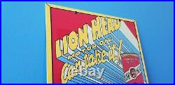 Vintage Lion Head Gilmore Oil Race Car Porcelain Gas Service Station Pump Sign