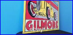 Vintage Lion Head Gilmore Oil Race Car Porcelain Gas Service Station Pump Sign