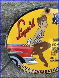 Vintage Liquid Wrench Porcelain Sign Auto Wrench Gas Service Garage Shop Sign