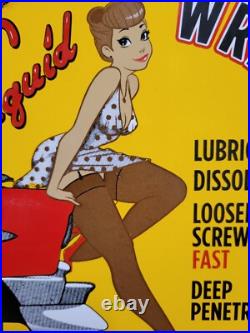 Vintage Liquid Wrench Porcelain Sign Garage Car Tool Lubricant Rust Woman Lady