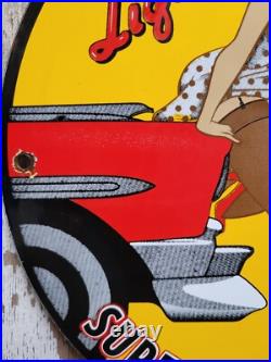 Vintage Liquid Wrench Porcelain Sign Garage Car Tool Lubricant Rust Woman Lady