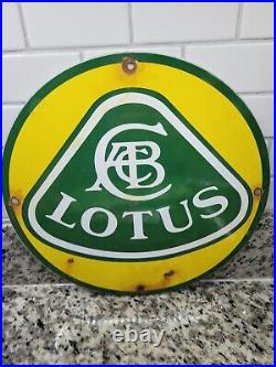 Vintage Lotus Porcelain Sign Automobile England Race Car Dealer Gas Oil Service