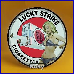Vintage Lucky Strike Gasoline Porcelain Gas Service Station Auto Pump Plate Sign
