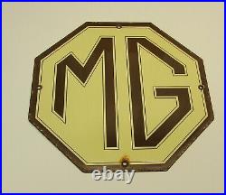 Vintage MG Automobile Porcelain Gas Oil Service Station Pump Sign Octagon 12