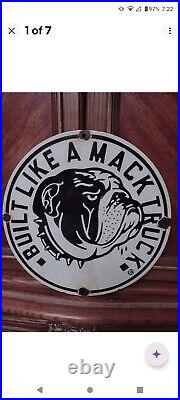 Vintage Mack Trucks Sign Diesel Auto Gas Pump Porcelain Bulldog Sign