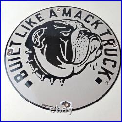 Vintage Mack Trucks Sign Diesel Bulldog Auto Gas Pump Porcelain Sign