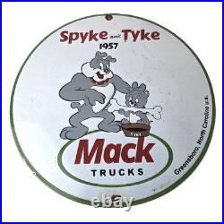 Vintage Mack Trucks Sign Diesel Bulldogs Auto Gas Pump Porcelain Ad Sign