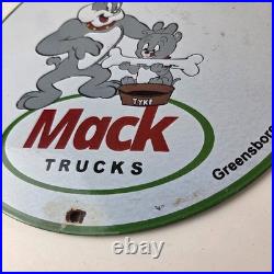 Vintage Mack Trucks Sign Diesel Bulldogs Auto Gas Pump Porcelain Ad Sign