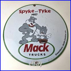 Vintage Mack Trucks Sign Diesel Bulldogs Auto Gas Pump Porcelain Ad Sign