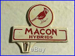 Vintage Macon Hybrids Corn Seed Metal Advertising Car License Plate Topper Sign