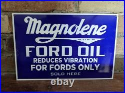 Vintage Magnolene Ford Motor Oil Only Porcelain Sign 8 X 12