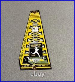 Vintage Marathon Gasoline Pump Rig Porcelain Sign Car Gas Oil Truck Motorcycle