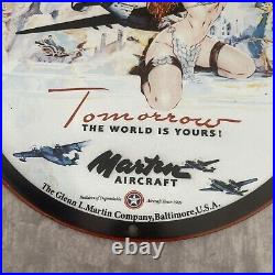 Vintage Martin Aircraft Porcelain Sign Gas Oil Glenn Aviation Fly Auto Plane Ad
