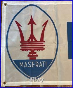 Vintage Maserati Dealer Promo Car Banner Flag Sign Dealership 70s 80s BIG 9.75'L