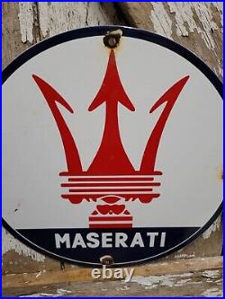Vintage Maserati Porcelain Car Sign Italian Luxury Sport Gas Oil Sales Service