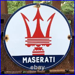 Vintage Maserati Porcelain Dealer Sign Italian Automobile Gas Oil Sales Service