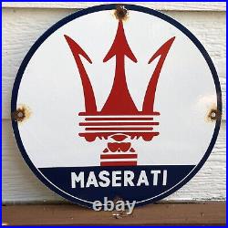Vintage Maserati Porcelain Dealer Sign Italian Automobile Gas Oil Sales Service