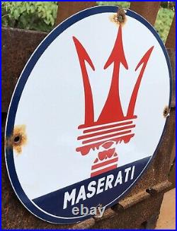 Vintage Maserati Porcelain Dealer Sign Italian Automobile Gas Oil Sales Service