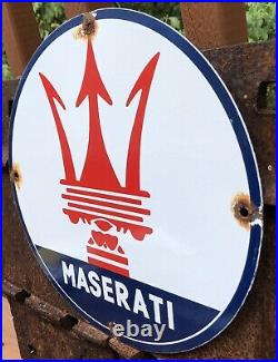 Vintage Maserati Porcelain Dealer Sign Italian Automobile Gas Oil Sales Service