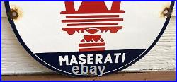 Vintage Maserati Porcelain Dealer Sign Italian Automobile Gas Oil Sales Service