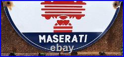 Vintage Maserati Porcelain Dealer Sign Italian Automobile Gas Oil Sales Service