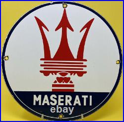Vintage Maserati Porcelain Sign Dealership Gas Oil Sales Service Luxury Auto