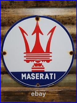 Vintage Maserati Porcelain Sign Old Italian Sports Car Dealer Sales Service