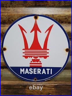 Vintage Maserati Porcelain Sign Old Italian Sports Car Dealer Sales Service