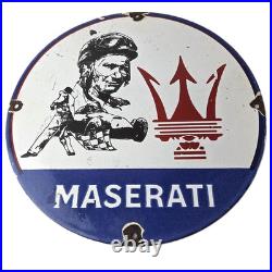 Vintage Maserati Sports Car Sign Auto Service Dealer Gas Porcelain Sign