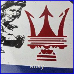 Vintage Maserati Sports Car Sign Auto Service Dealer Gas Porcelain Sign