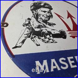 Vintage Maserati Sports Car Sign Auto Service Dealer Gas Porcelain Sign