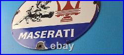 Vintage Maserati Sports Car Sign Auto Service Dealer Gas Porcelain Sign