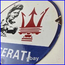 Vintage Maserati Sports Car Sign Auto Service Dealer Gas Porcelain Sign