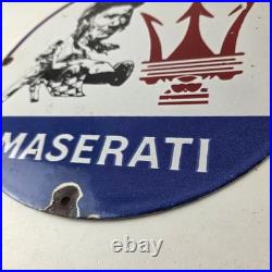 Vintage Maserati Sports Car Sign Auto Service Dealer Gas Porcelain Sign