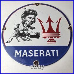Vintage Maserati Sports Car Sign Auto Service Dealer Gas Porcelain Sign