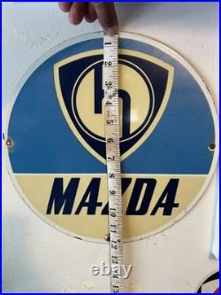 Vintage Mazda Porcelain Gas Automobiles Pump Plate Sales Service Sign